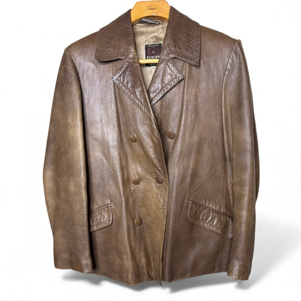 VTG Brown Leather Jacket Women’s M EU 38 Mid Length Distressed Y2K Retro